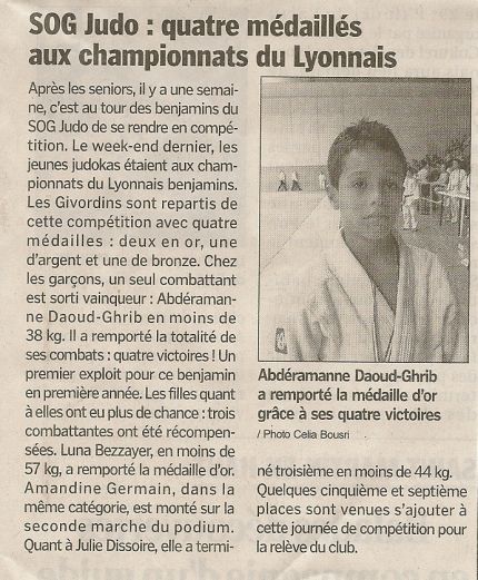 Le progres du 27 Mai 2011 - Quatre medailles aux championnats du Lyonnais